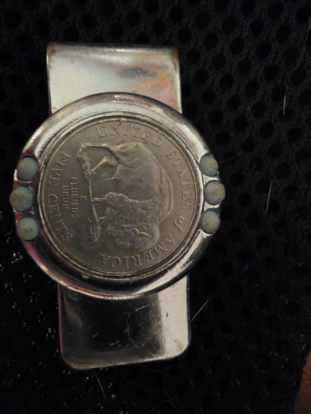 Vintage Silver Buffalo Nickel Money Clip with Turquoise Accents